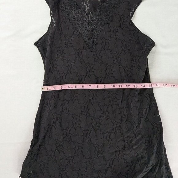 VTG Black Floral Lace Sheer V Neck Mini Slip Dress - Picture 6 of 10